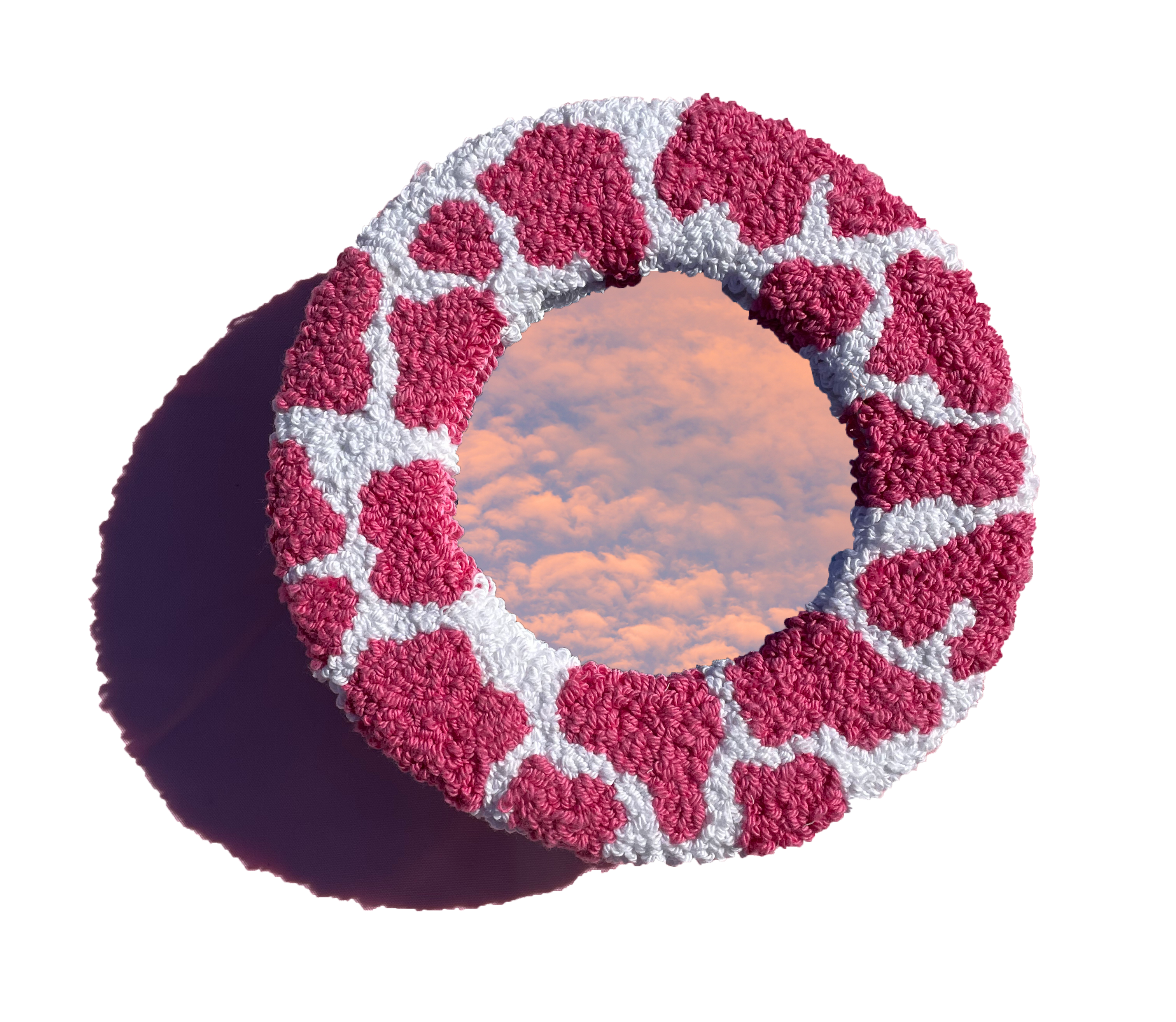 Pink & White Cow Print Hand Tufted Mirror