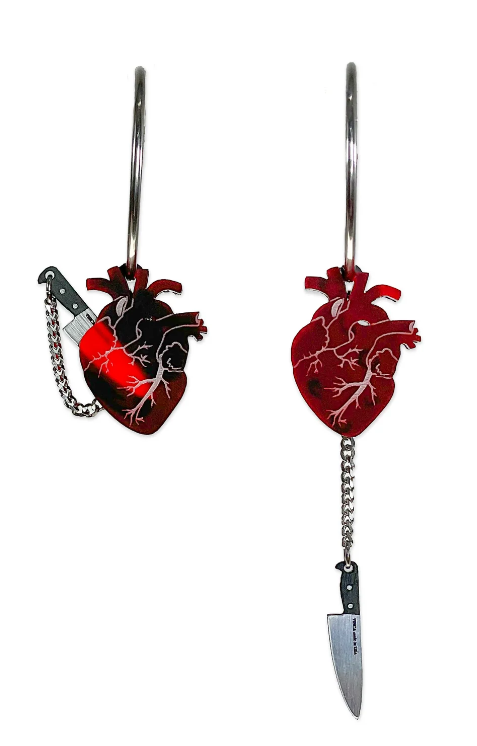Chopped Heart Hoop Earrings - Iridescent/Silver/Black