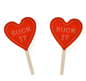 'Suck It' Heart-Shaped Lollipop Earrings