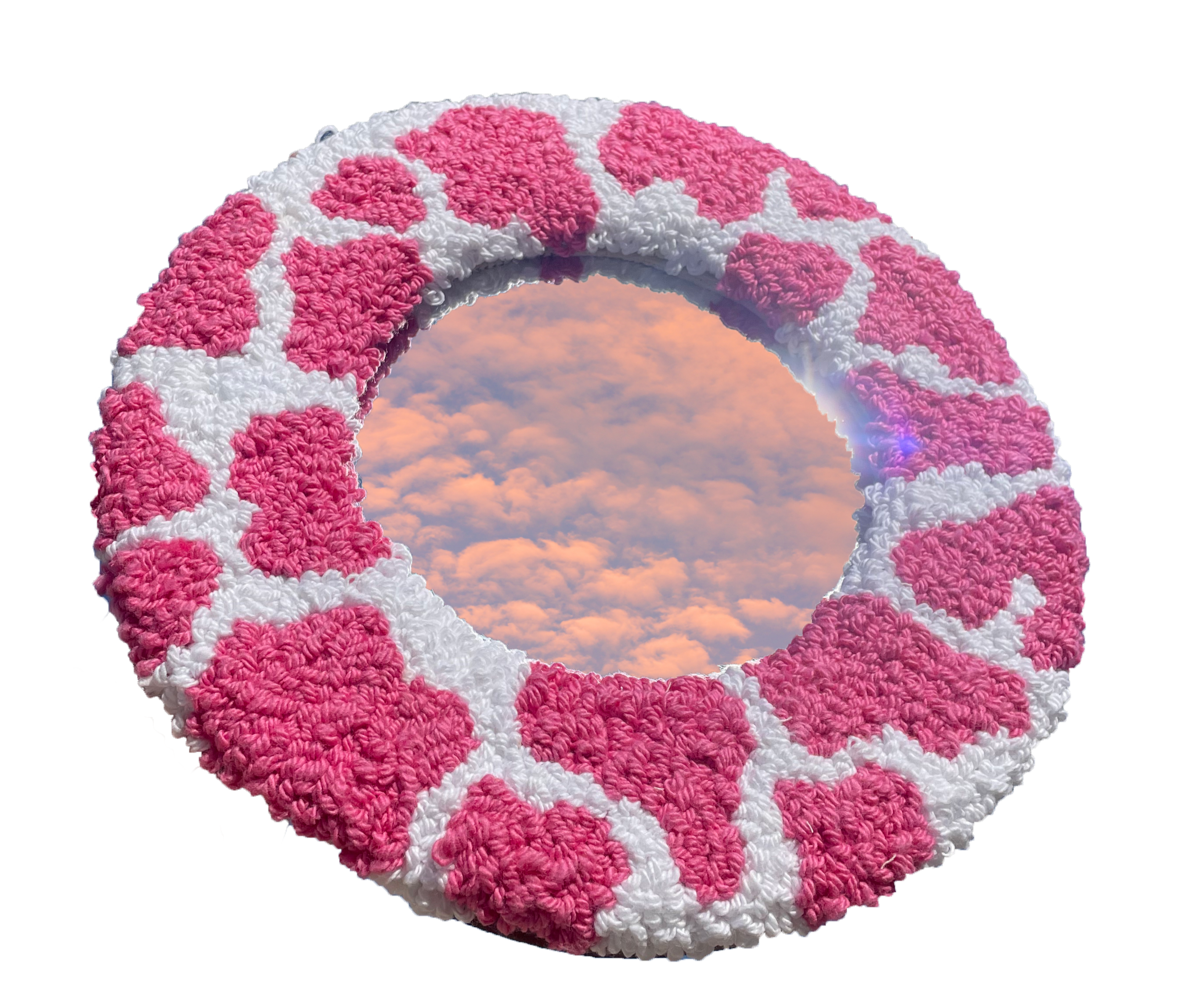 Pink & White Cow Print Hand Tufted Mirror